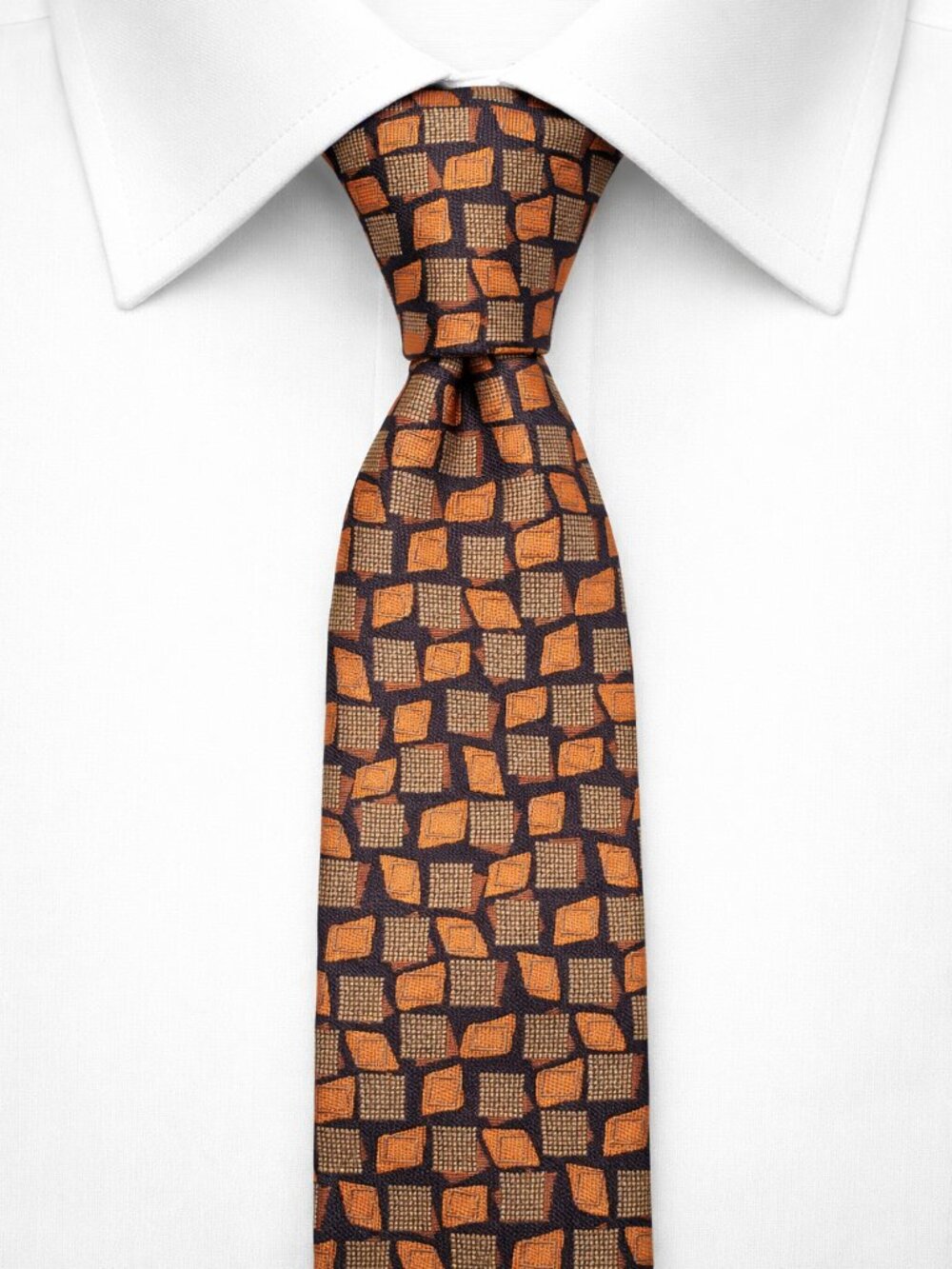 Ermenegildo Zegna Men’s Silk Tie Geometric Brown Orange Made In Italy Luxury VTG